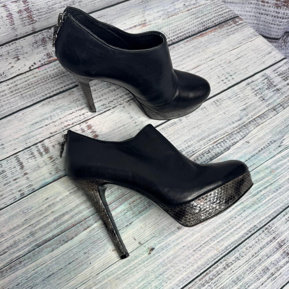 House of Harlow Black Leather Snakeskin Heel Booties 38.5